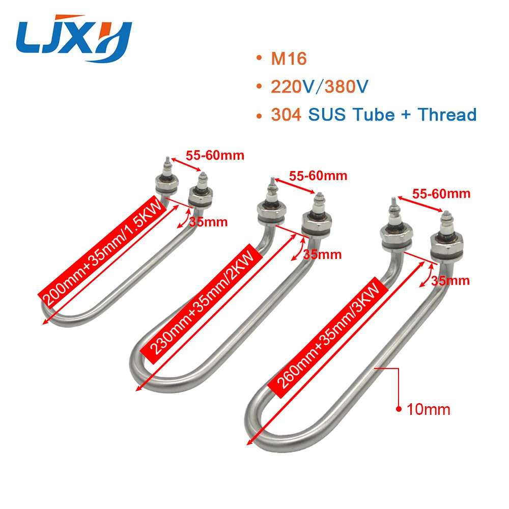 LJXH Bend Single U Water Heating Element. M16/M18 Heaters Thread, Heater for Home Appliances Parts, 1500W/2000W/3000W