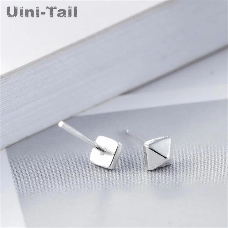 Uini-Tail hot new 925 Tibetan silver small pyramid earrings silver geometric simple fashion casual jewelry anti-allergic ED102