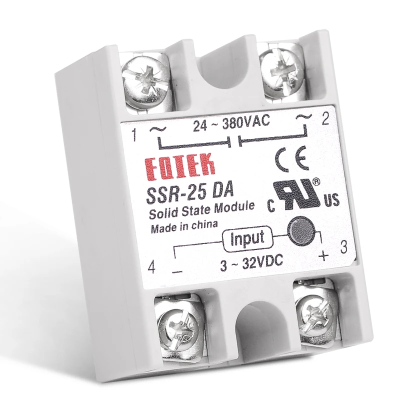 10pcs /lot DC-AC 25A Solid State Relay Single Phase SSR Relay Module SSR-25DA 3-32V DC Input