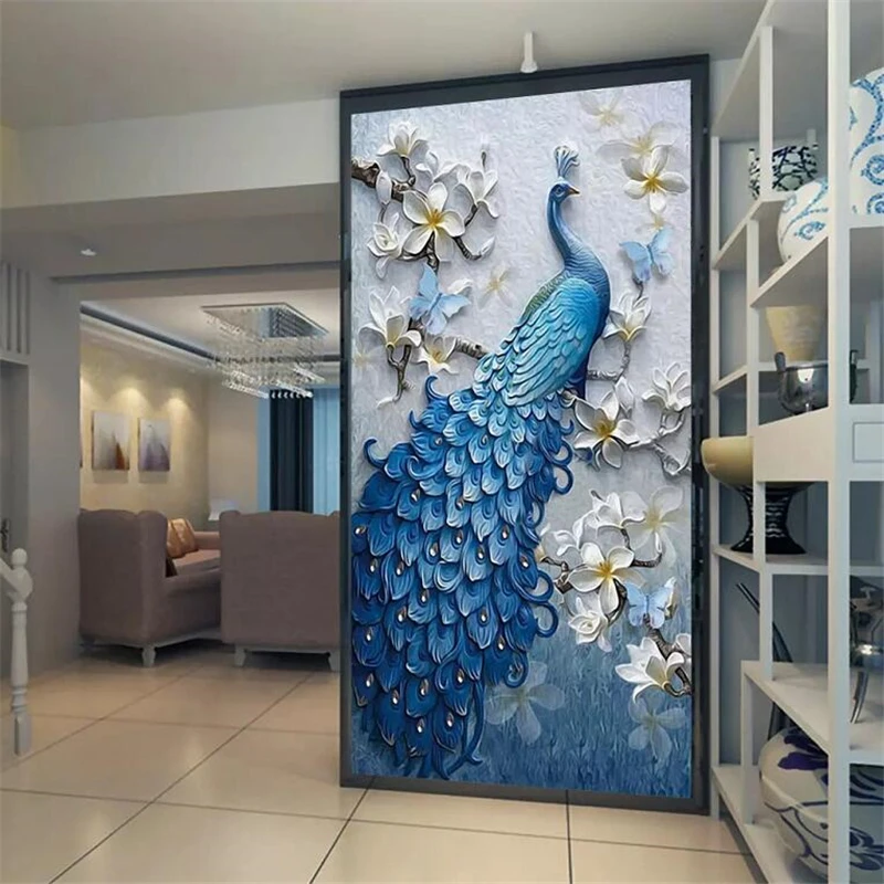 

wellyu Custom wallpaper 3d photo murals modern fresh embossed oil painting peacock porch обои background decorative 3d wallpaper