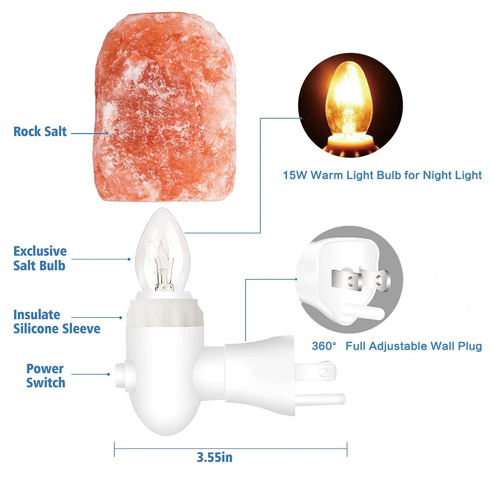 Mini Himalayan salt night light wall lamp bedroom bedroom home decoration novelty lighting for Air Purifying US EU UK AU Plug