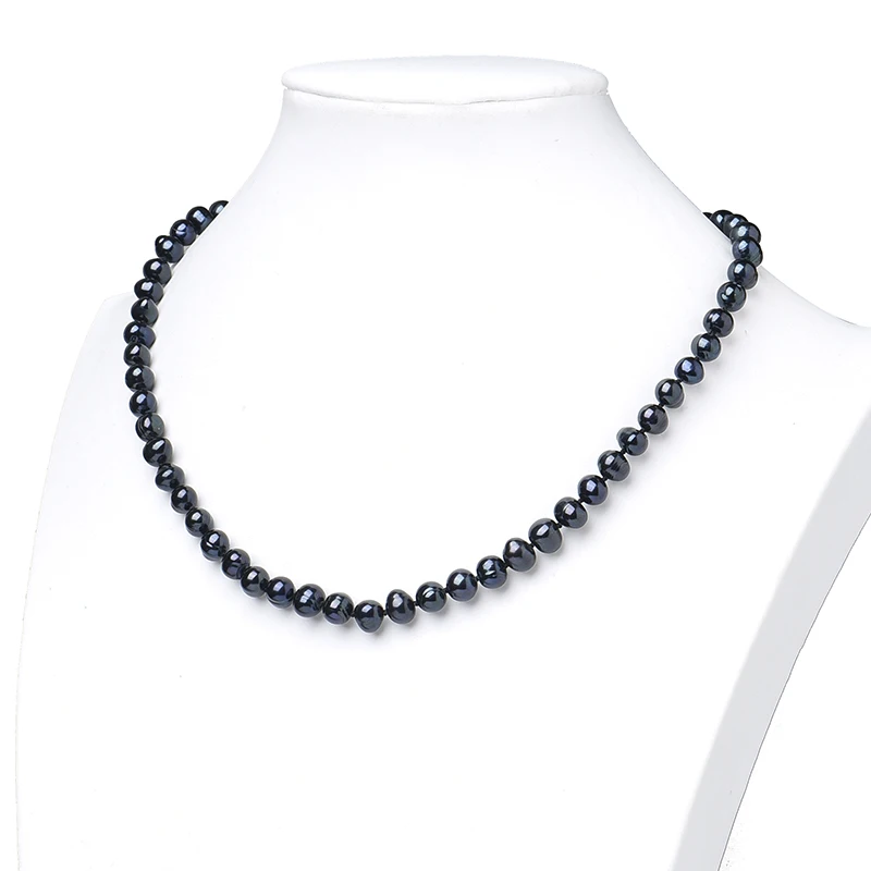 7-8 mm Pure Black Near Spherical freshwater Customization 7-8 MM Pure Natural Chain Type Necklace