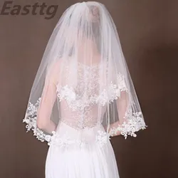 white/ivory Two Layers Elbow Length Veil Applique Lace Soft Tulle wedding veil  bridal veils with comb Wedding Accessories