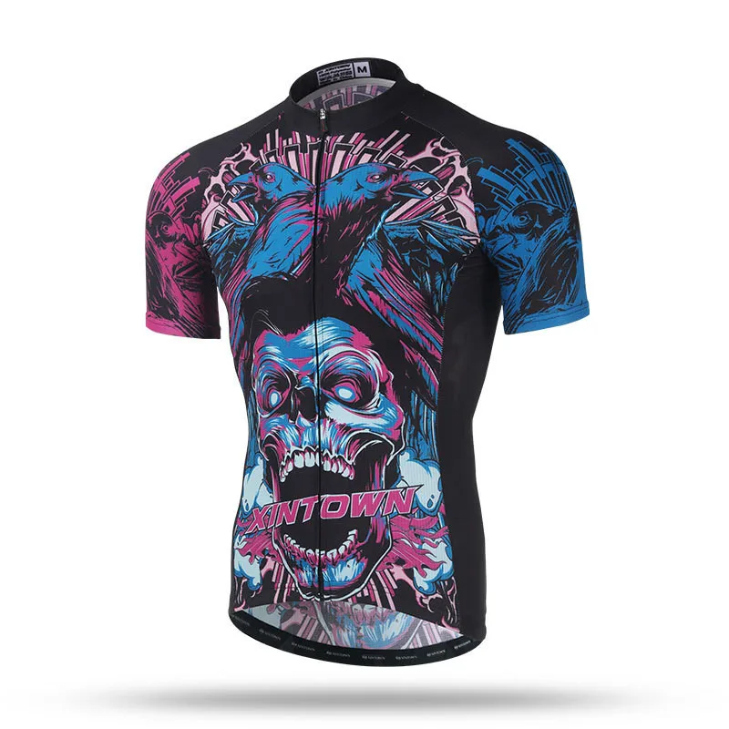 Xintown 2018 Printed Skull Cycling Clothing Short Sleeve MTB Cycling Jersey Shirt Breathable Bike Wear Cycle Bicycle Clothing