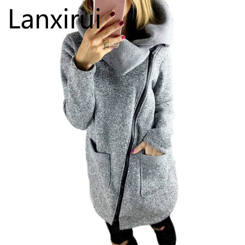 

Lanxirui new Fashion Women Female Casual Hooded Jacket Coat Long Zipper Sweatshirt Outwear Tops Dropshipping July0725