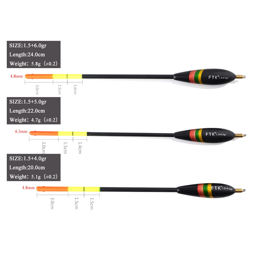 FTK Barguzinsky Fir Float 3PCS/LOT 1.5+4.0gr 1.5+5.0gr 1.5+6.0gr Bobber Vertical Buoy Mixed Size carp fishing peche accesoires