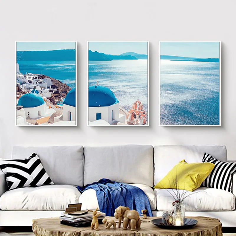 

EECAMAIL Seaside Scenery Diamond Painting Full Diamond Living Room Sticky Diamond Cross Stitch Simple Modern Triptych Home Deco