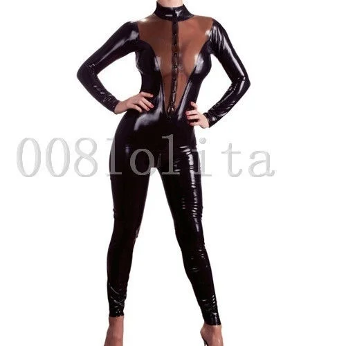 

Latex Rubber Gummi fashion Black and Smoke Gray Full Cover catsuit SizeXXS~XXL