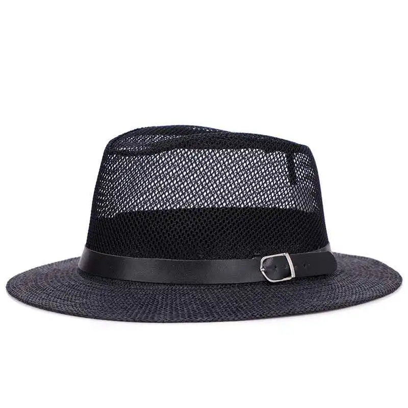 Men\'s British jazz hat breathable mesh hat outdoor sun protection sun hat summer hat linen big hat