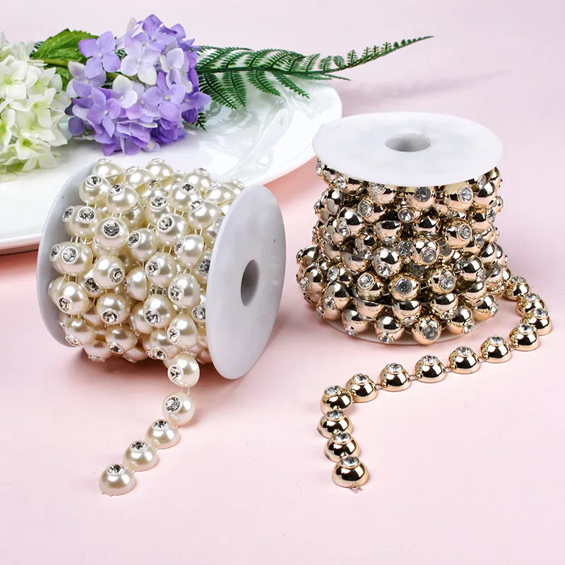 Bag Crystal Chain Resin Rhinestones Tape Glass Decorative Rhinestones 1Yard/lot Pearl White Rhinestone Belt Diy Bags Appliques