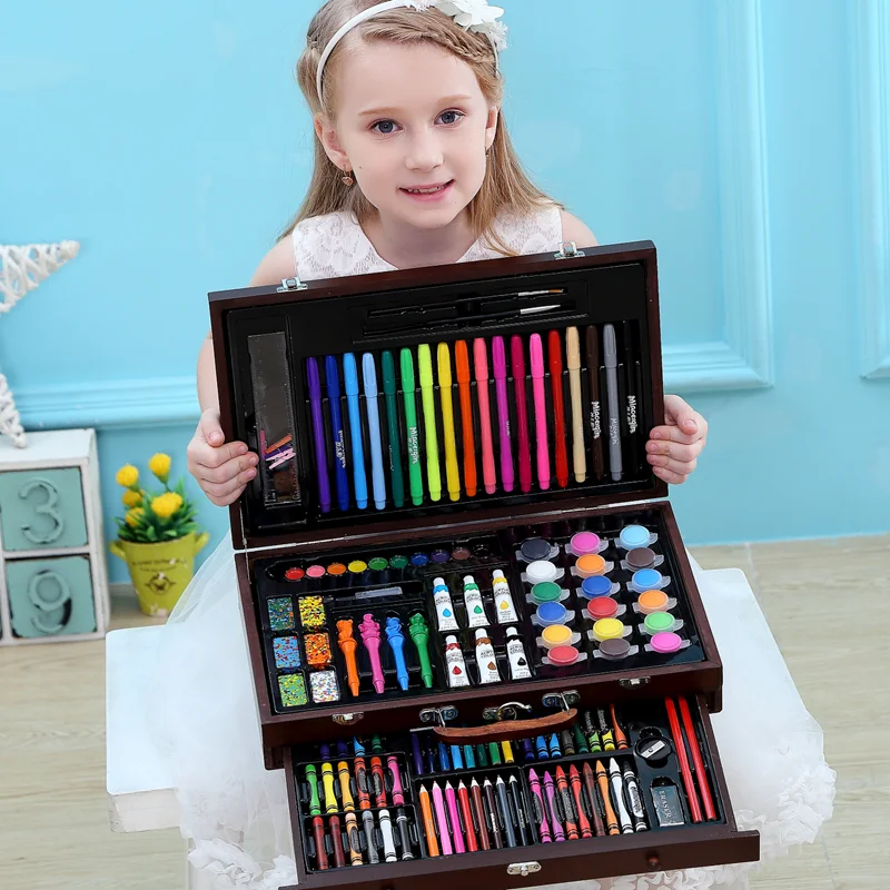 123pcs art seta Children's painting brush painting set school supplies gift box tools student crayon  lead art stationery