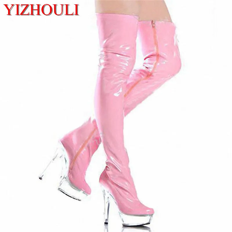 

High-heeled women's high-heeled shoes, sexy club pole dancing boots, knee-high waterproof platform 15 cm