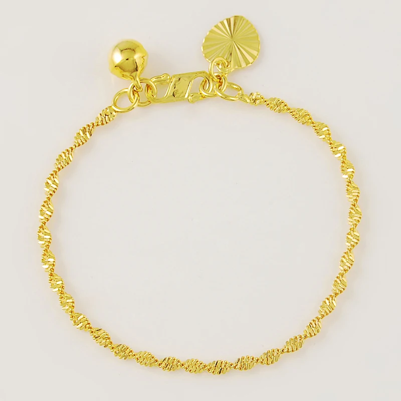 promotion sale Pure Gold Color 2mm water wave chain bracelet, Wholesale Fashion Original Gold Plated women\'s Jewelry Bracelet