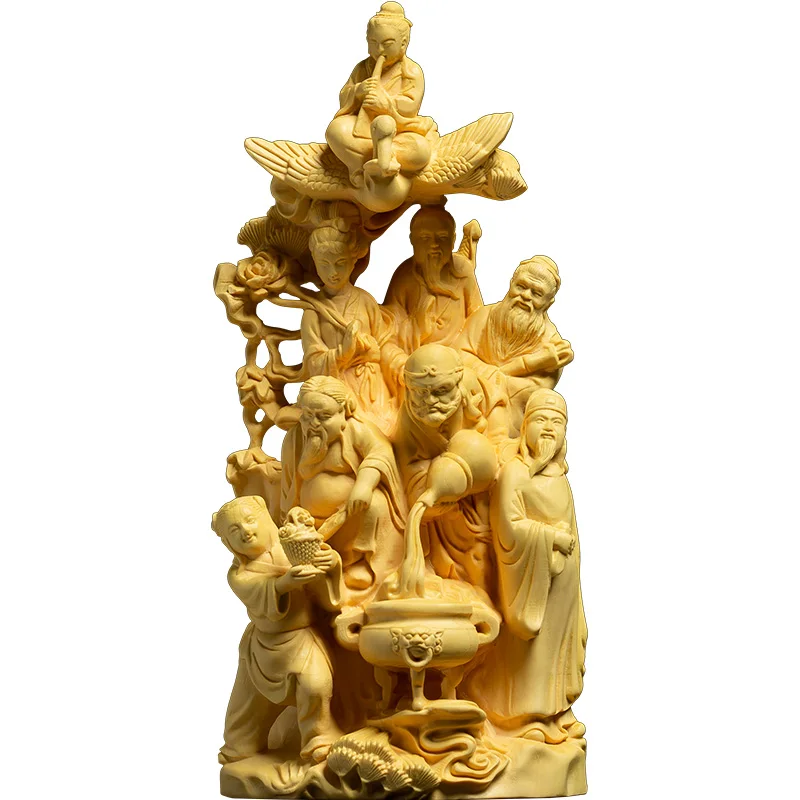 Chinese Wood Carving for Home Decor, Eight Immortals Crossing the Sea, Lucky Feng Shui