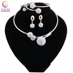 Fashion Women Wedding Party Gold Color Jewelry Sets Pendant Jewelry Sets For Bride Necklace Earrings Bracelet Ring
