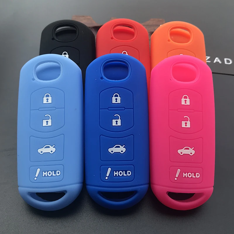 ZAD Silicone Car Key Cover Case For Mazda 2 3 5 6 8 CX5 CX7 CX9 M6 GT 2016 2017 2022 Remote Key Car-stying FOB 4 Buttons