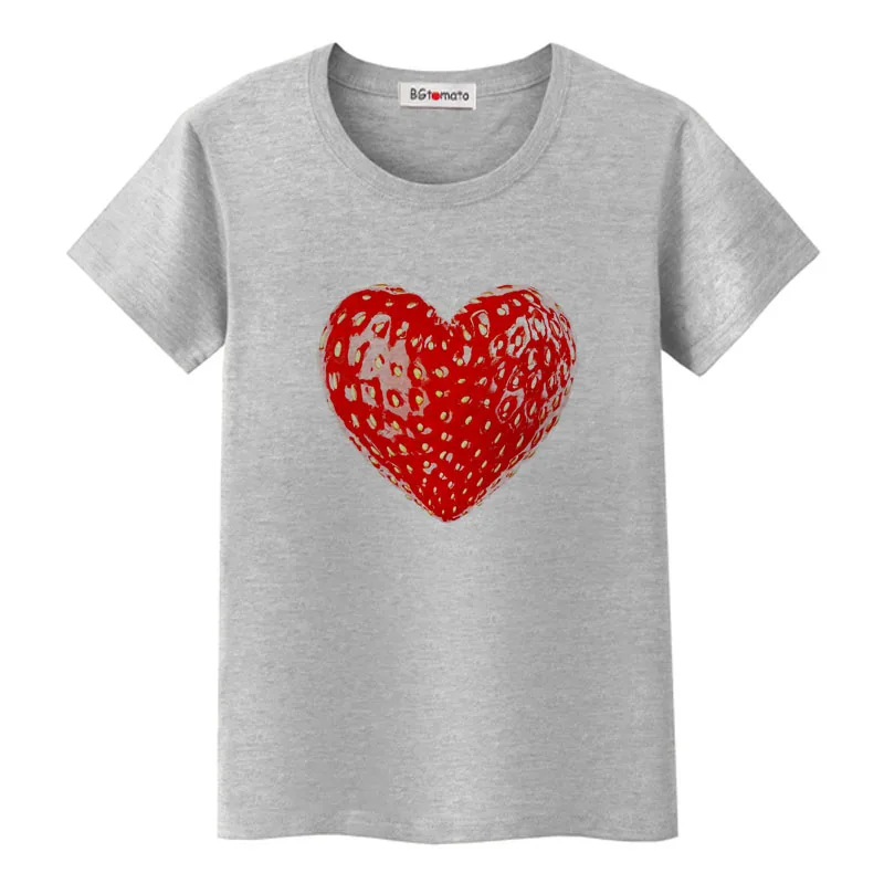 BGtomato Aardbei hart tshirt creatieve ontwerp t-shirt vrouwen mooie tops rode grafische t shirts vrienden camisa femenina