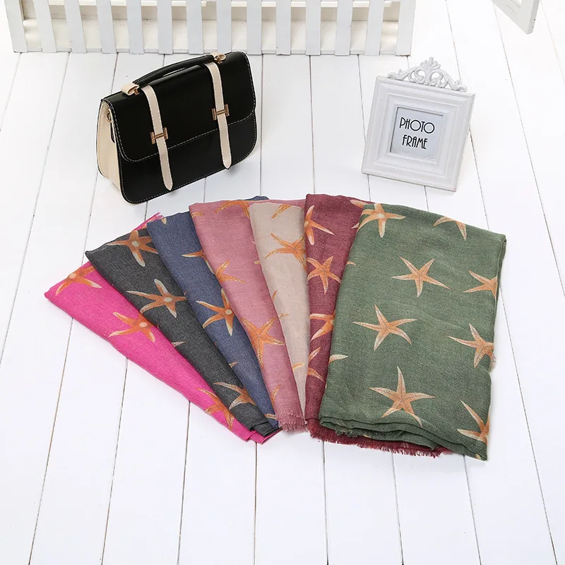 

New Cotton Starfish Pattern Scarf Women Animal Print Shawl Wraps Fashion Sea Hijab Scarf Wholesale Free Shipping
