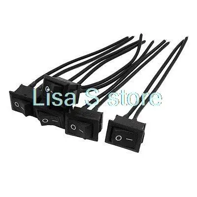 5 x AC 250V/6A 125V/10A ON OFF SPST Rectangle Rocker Switch Cable for Car