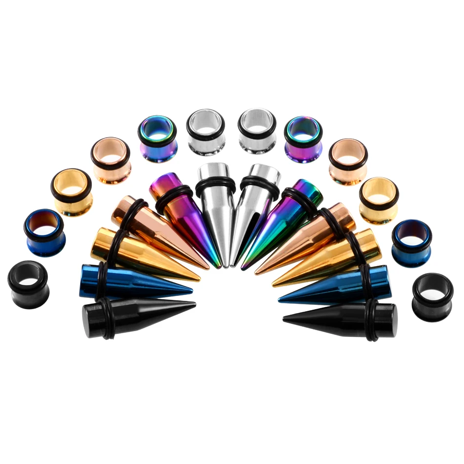 2pcs/lot Steel Ear Taper and Ear Tunnel Plug Mixed Colors Ear Expansion Gauges Ear Taper Stretcher Piercing Body Jewelry 14G-00G