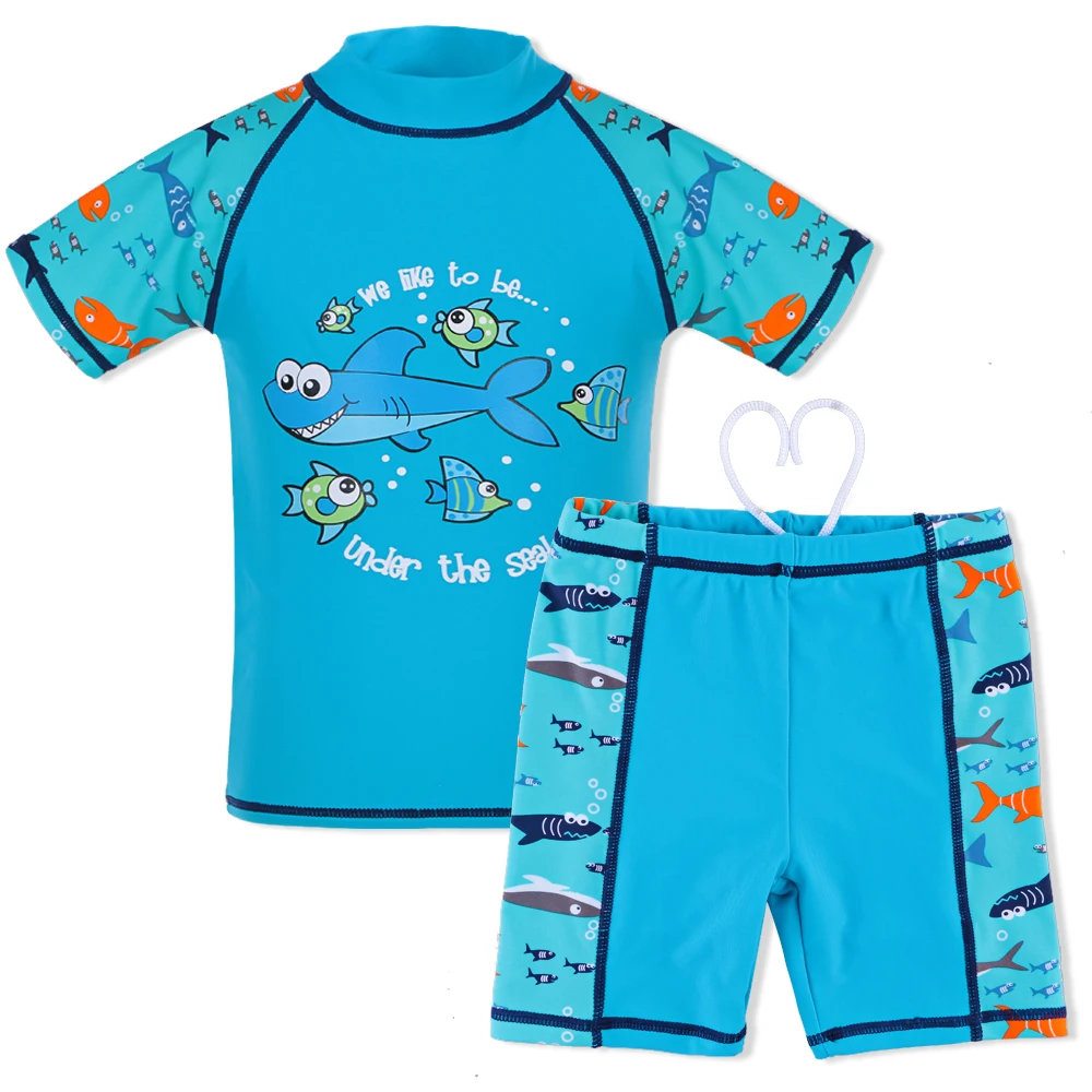 3-10 Years Boys Swimwear Two Piece Swimsuit Kids Cartoon Shark Pattern UPF50+ Boy Bathing Suit Lycra Swimming Wear Children