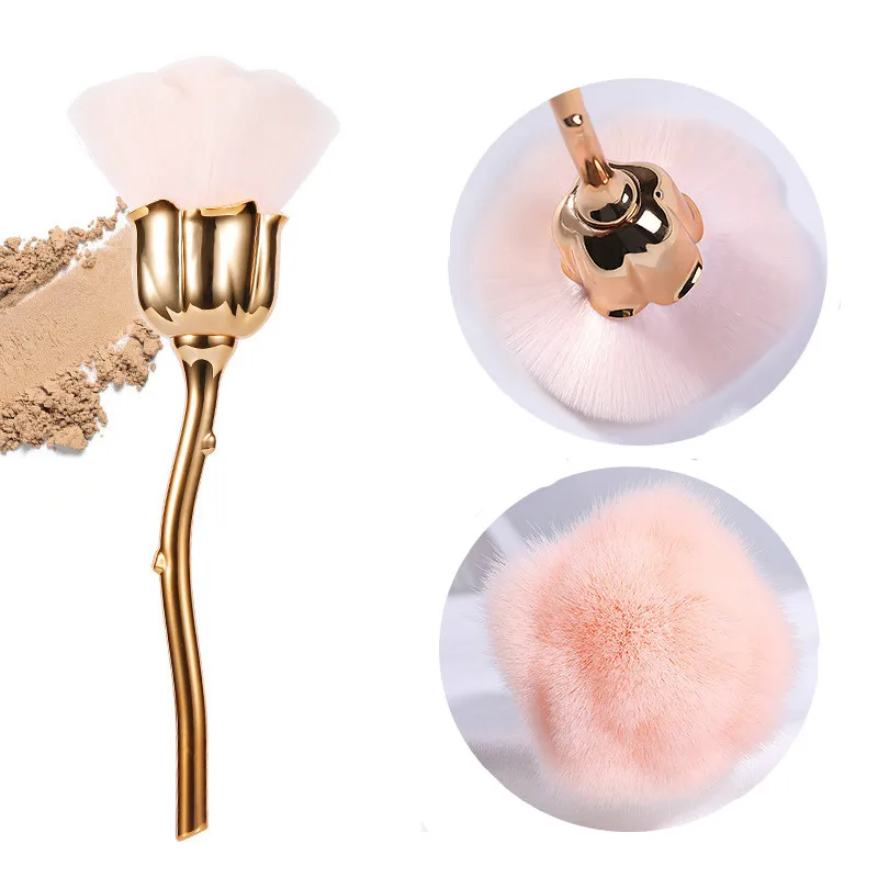 Brosses à Blush tête de Rose pour Nail Art, brosse à poussière pour manucure en métal, outil de beauté à la mode, accessoires pour ongles en Gel, livraison directe