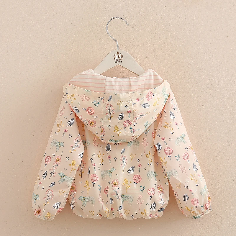 2025 Autumn Spring 2 3 4 6 8 10 12 Years Long Sleeve Outwear Cartoon Flower Print Sweet Thin Hooded Baby Kids Girls Jacket