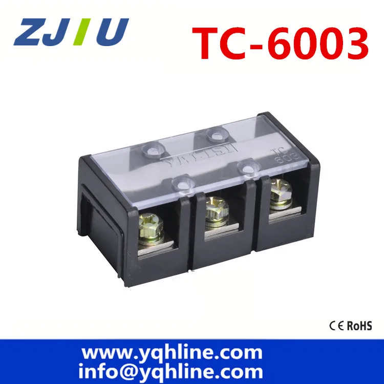 Large current 600V 600A Double Rows 3P 3 Positions Covered Barrier Screw Terminal Block Copper TC-6003