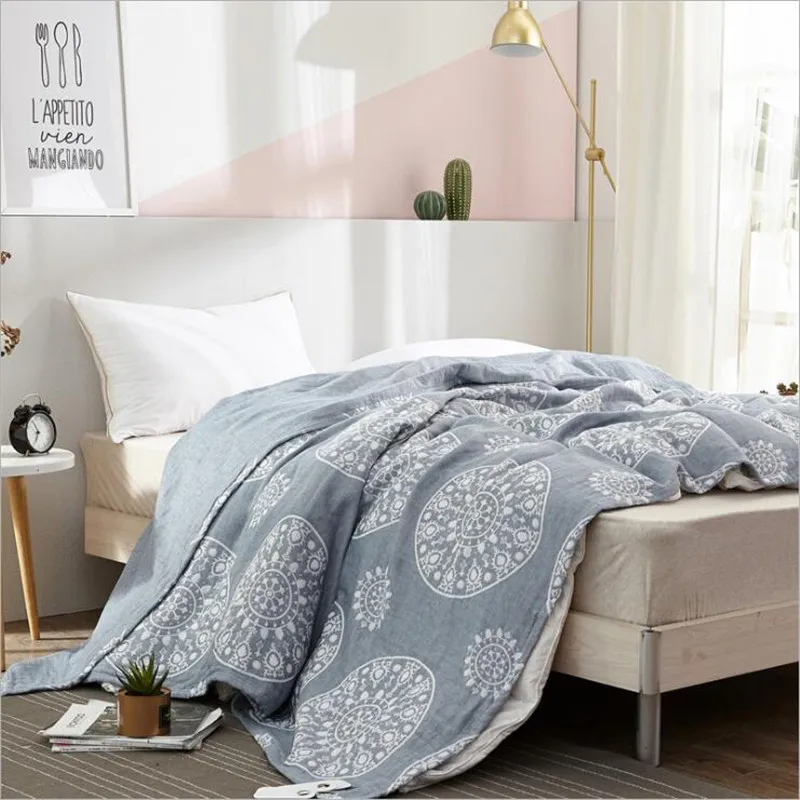 New Style Popular Summer 100% Cotton 4 Layers Gauze Machine Wash Jacquard Blanket Thin Air-conditioning Cover Blanket 150*200cm