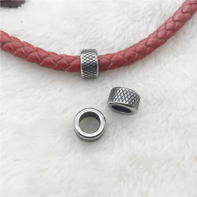 

Wonlee Winle Stainless Steel 6.5mm hole Retro Stripe Tube Bead Charm For Men Leather Bracelet Jewelry Making (Without Bracelet)