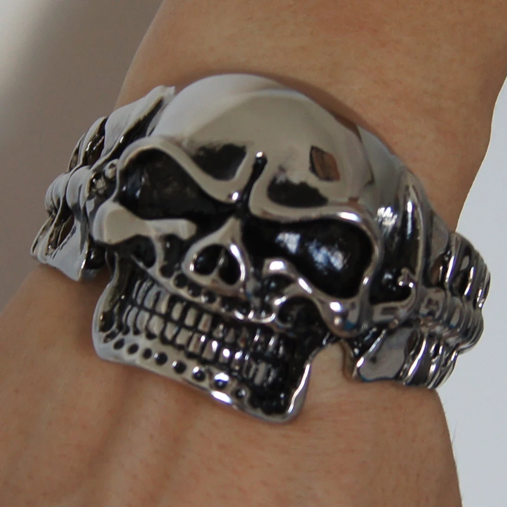 

cool & vivid bone skull men/boy's jewelry heavy stainless steel bangle bracelet men jewelry bracelet