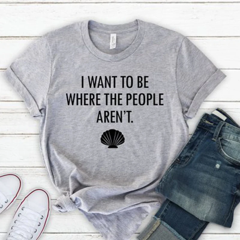 Sugarbaby, quiero ser donde las personas no están, camiseta para mujer, camiseta antisocial, camiseta desplegable, camisetas gráficas de sirena, camiseta gris