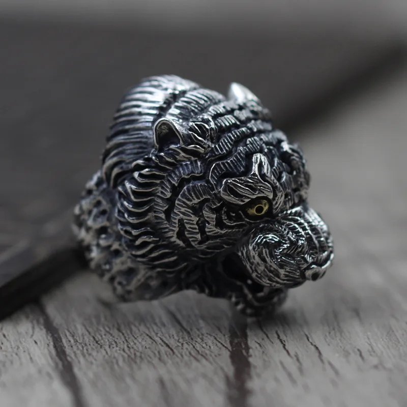 

Retro Thai Silver Domineering Beasts Of The Ring S925 Sterling Silver Men Tiger Open Ended Ring