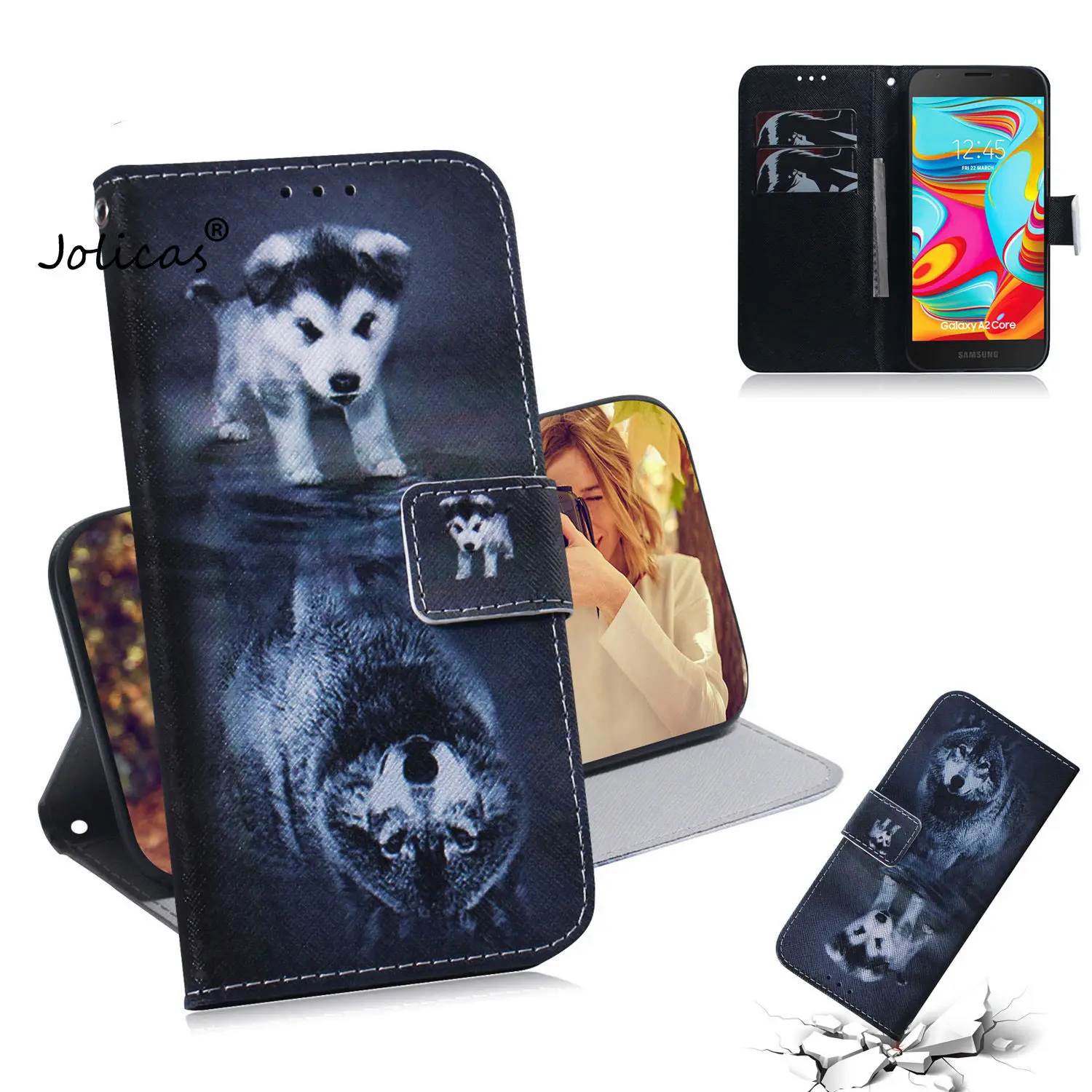 Phone Cases For Samsung A2 Core Painted PU Leather Wallet Case sFor Samsung Galaxy A20E A30 A40 A50 A60 A750 A70 A80 A9 2018