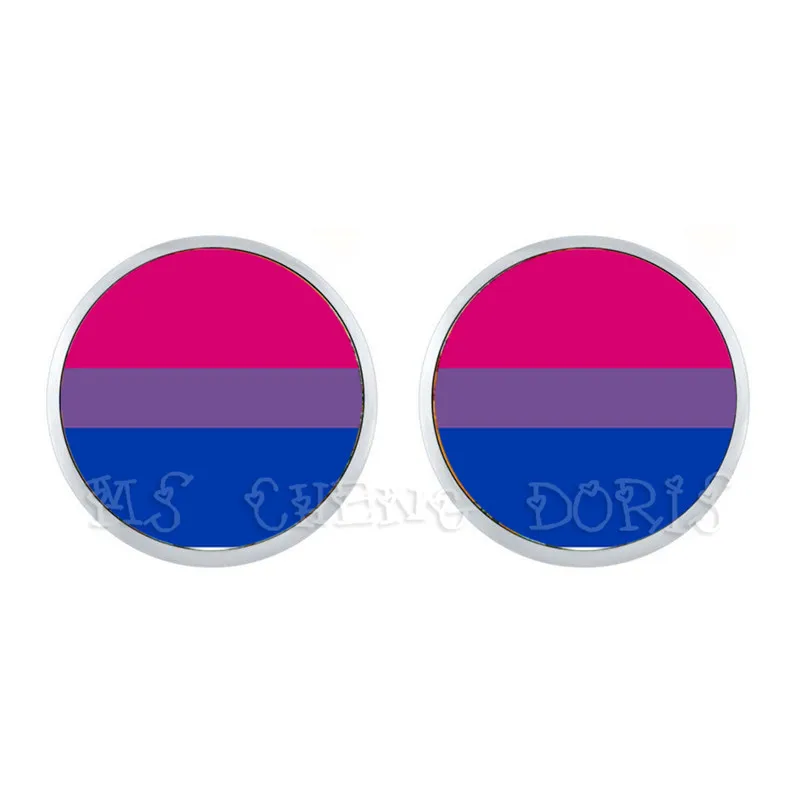 LGBT Earrings Bi Pride 12mm Glass Dome Stud Earrings Gay Pride Rainbow Flag Photo Glass Cabochon Jewelry For Women Men Lover