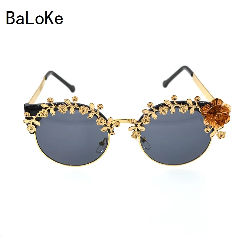 

Baroque Steampunk Sunglasses Gold Frame Metal Flower Round Sun Glasses Women Party/Summer Beach Outdoor Decoration