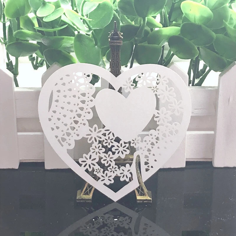 

10Colors 50pcs Love Heart Laser Cut Place Card / Escort Card / Cup Card / Wine Glass Card For DIY Wedding Decor Party Favors