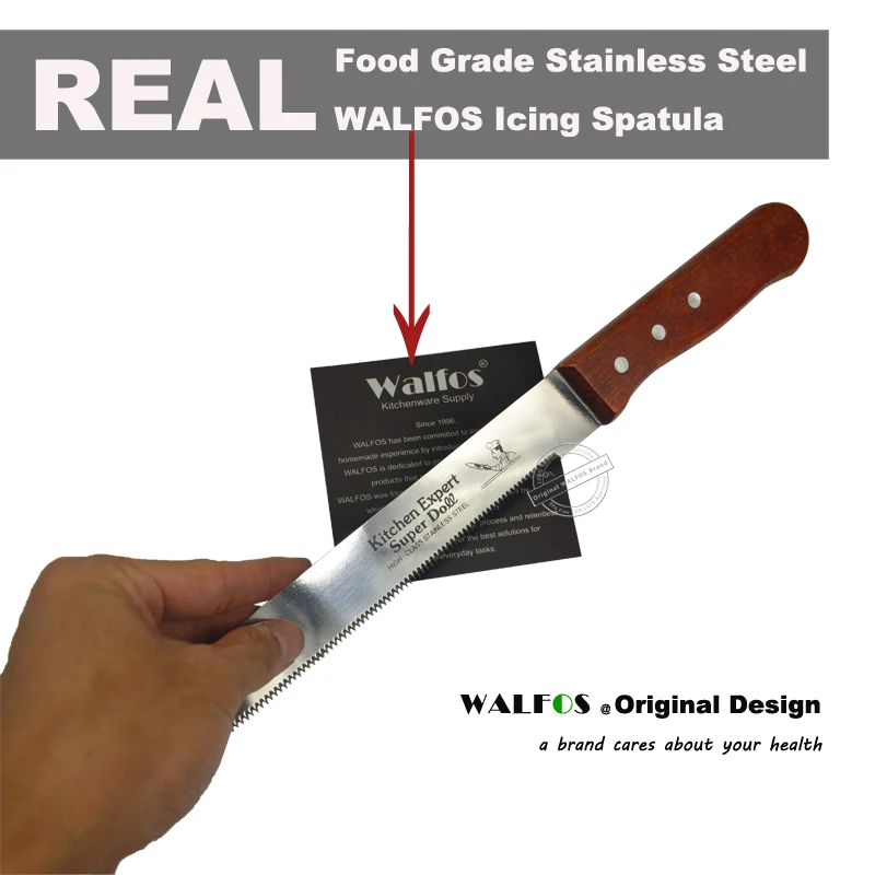 WALFOS-cuchillo de acero inoxidable con mango de madera, herramientas de corte de pan para hornear y pastelería, grado alimenticio, 30cm