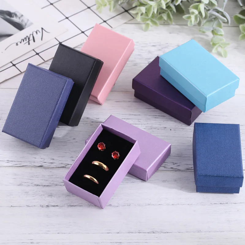 32pcs 5x8x3cm Jewelry Gift Box Ring Earrings Stud Necklace Paper Cardboard Box Packaging with Black Sponge Can Personalized logo