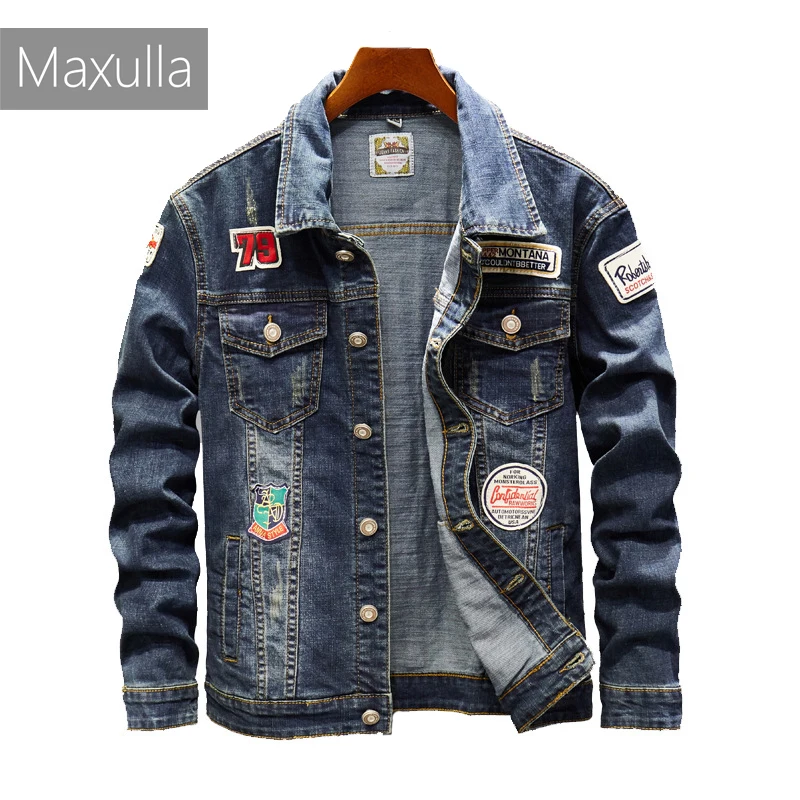 Maxulla denim jackets men original Spring jean jackets patchwork streetwear stylish Hip Hop denim jacket men street wear Mla026