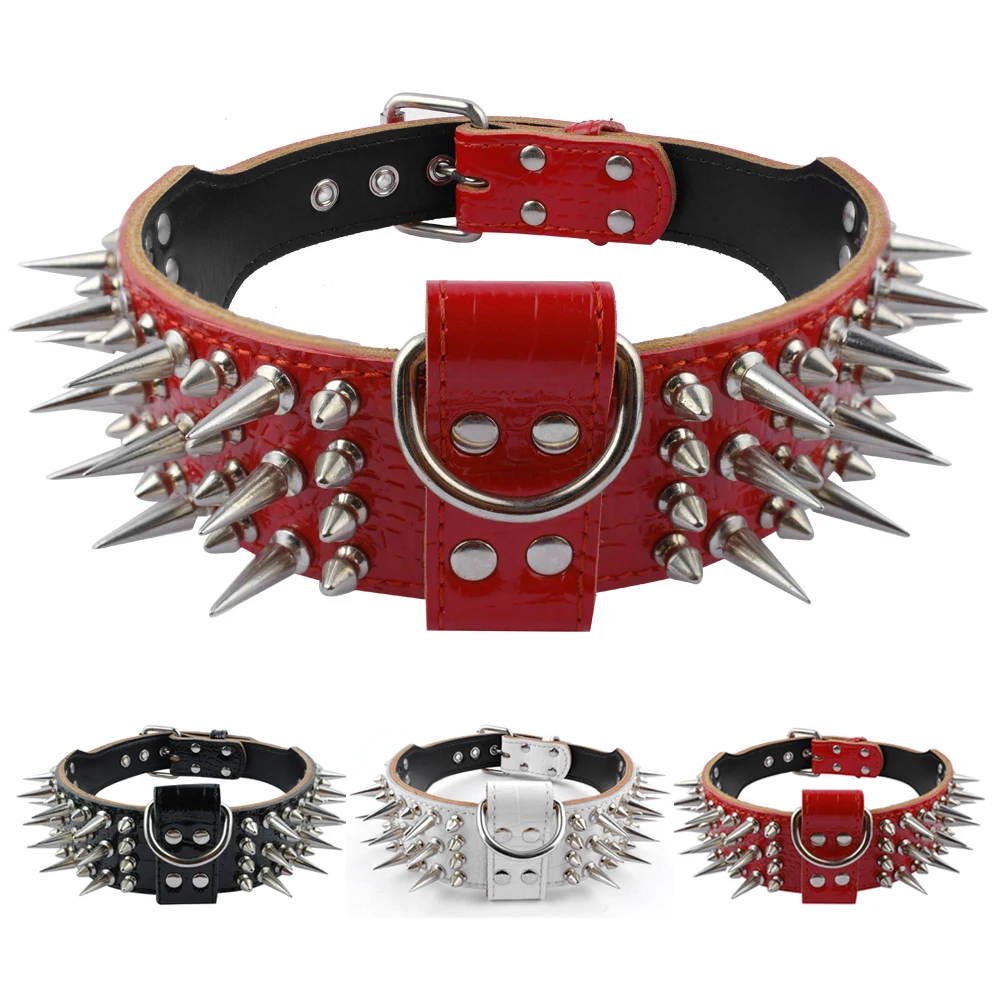 

2inch Wide Cool Sharp Spiked Studded Leather Dog Collars For Medium Large Dogs Pitbull Bulldog Rottweiler German Shepherd M-XL