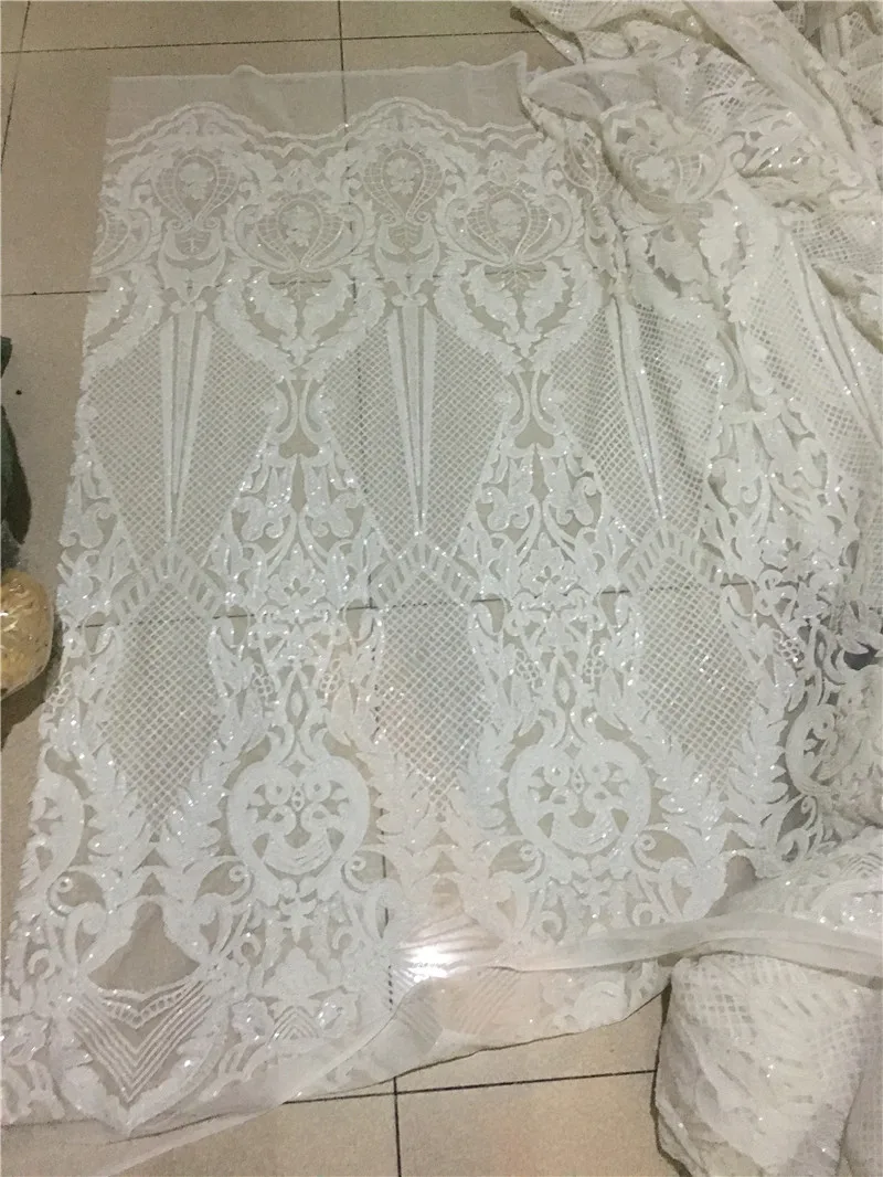 

White color Nice design super quality H-1925 french net lace fabric with sequins lace fabric for nice dress