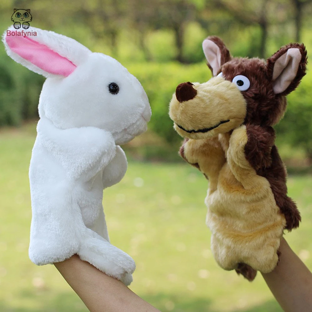 

Children Stuffed White Rabbit and the Wolf story plush Toy Hand Puppet