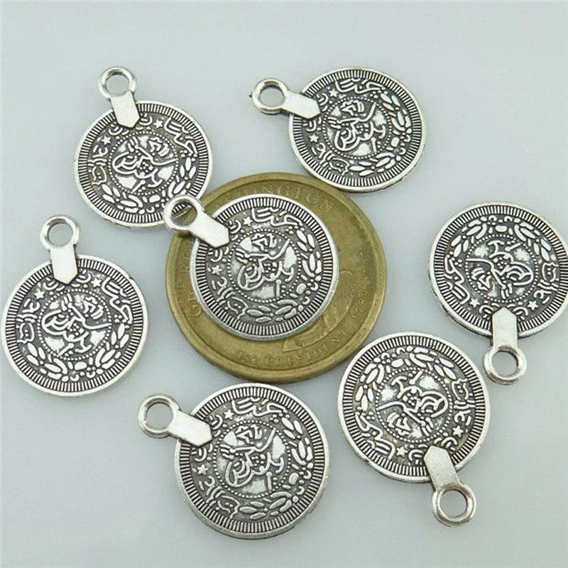 10pcs Vintage Alloy Antique Silver Plated Coin Pendant fit Earring Necklace