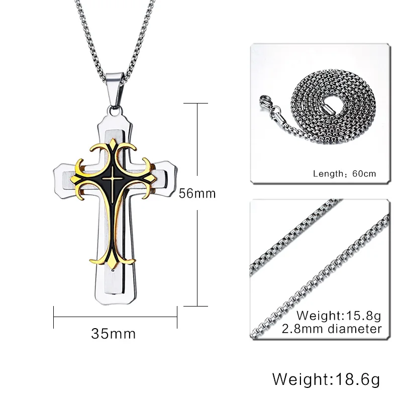 Vnox Men\'s Stainless Steel Cross Pendant Necklace 24\