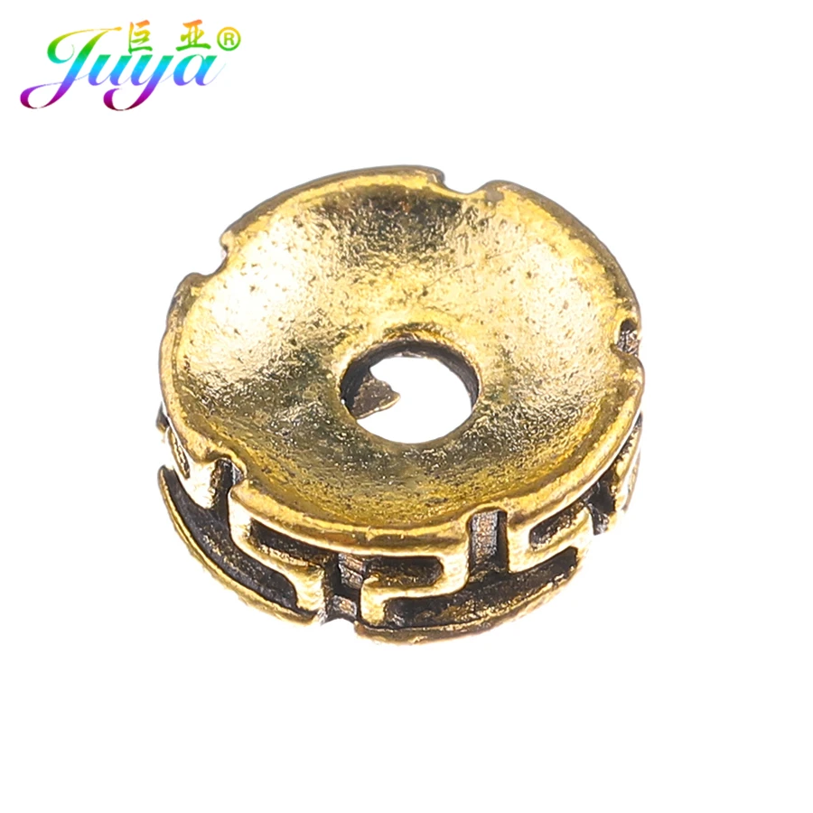 Juya 25pcs/lot Antique Gold/Silver Color 6mm 8mm 10mm Round Spacers Beads Accessories For Natural Stones Beadwork Jewelry Making