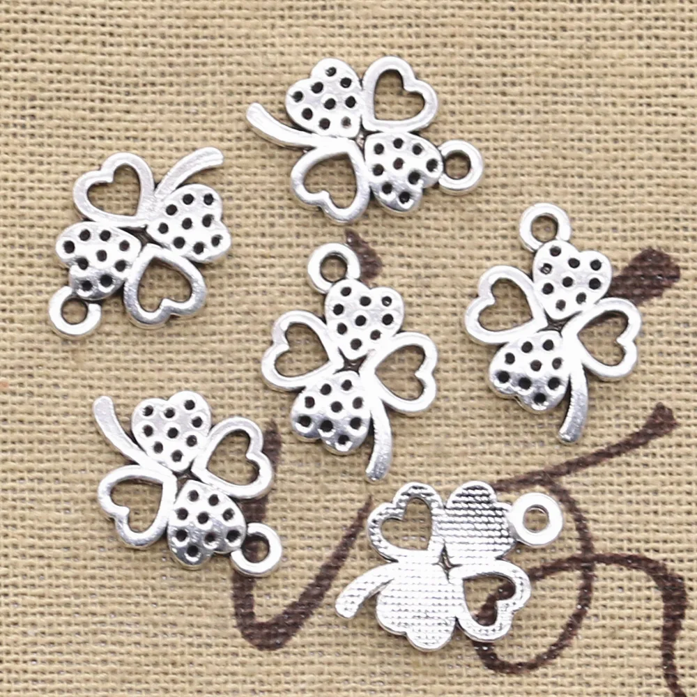 20pcs Charms Lucky Irish Four Leaf Clover 18x13mm Antique Making Pendant fit,Vintage Tibetan Silver color,DIY Handmade Jewelry