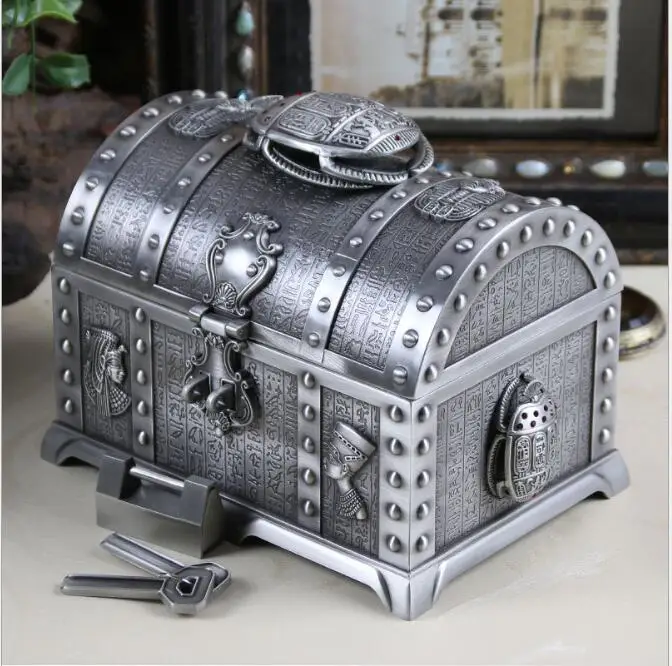 

Egyptian Large Capacity Two Layers Metal Jewelry Box Ring Box Metal Tin Box Storage Organizer For Girl Gift Z058