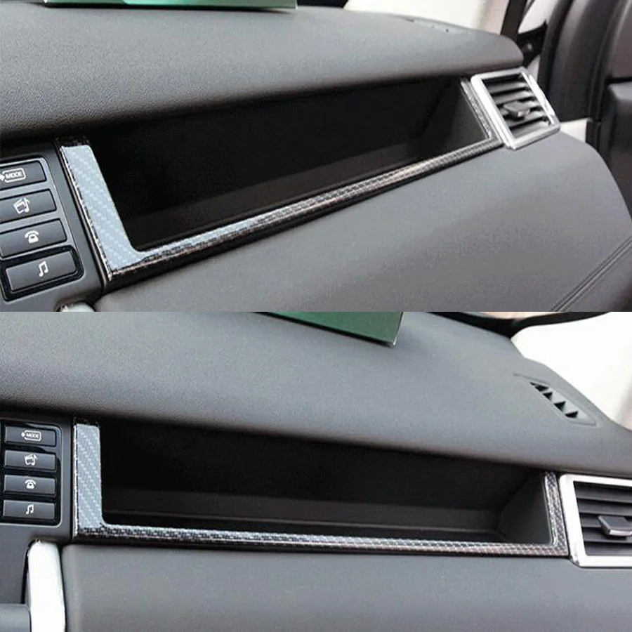 Carbon Fiber Black ABS Car Co-driver Storage Box U Shape Strip Trim Car-Styling Sticker For Land Rover Discovery Sport 2015-17