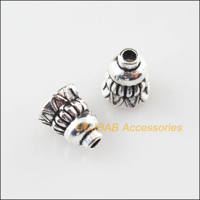 70Pcs Tibetan Silver Color Horn Flower End Bead Caps Connectors 6mm